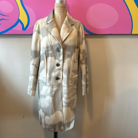 Moschino Jeans Gray White Clouds Wool Blend Coat - Picture 2 of 14